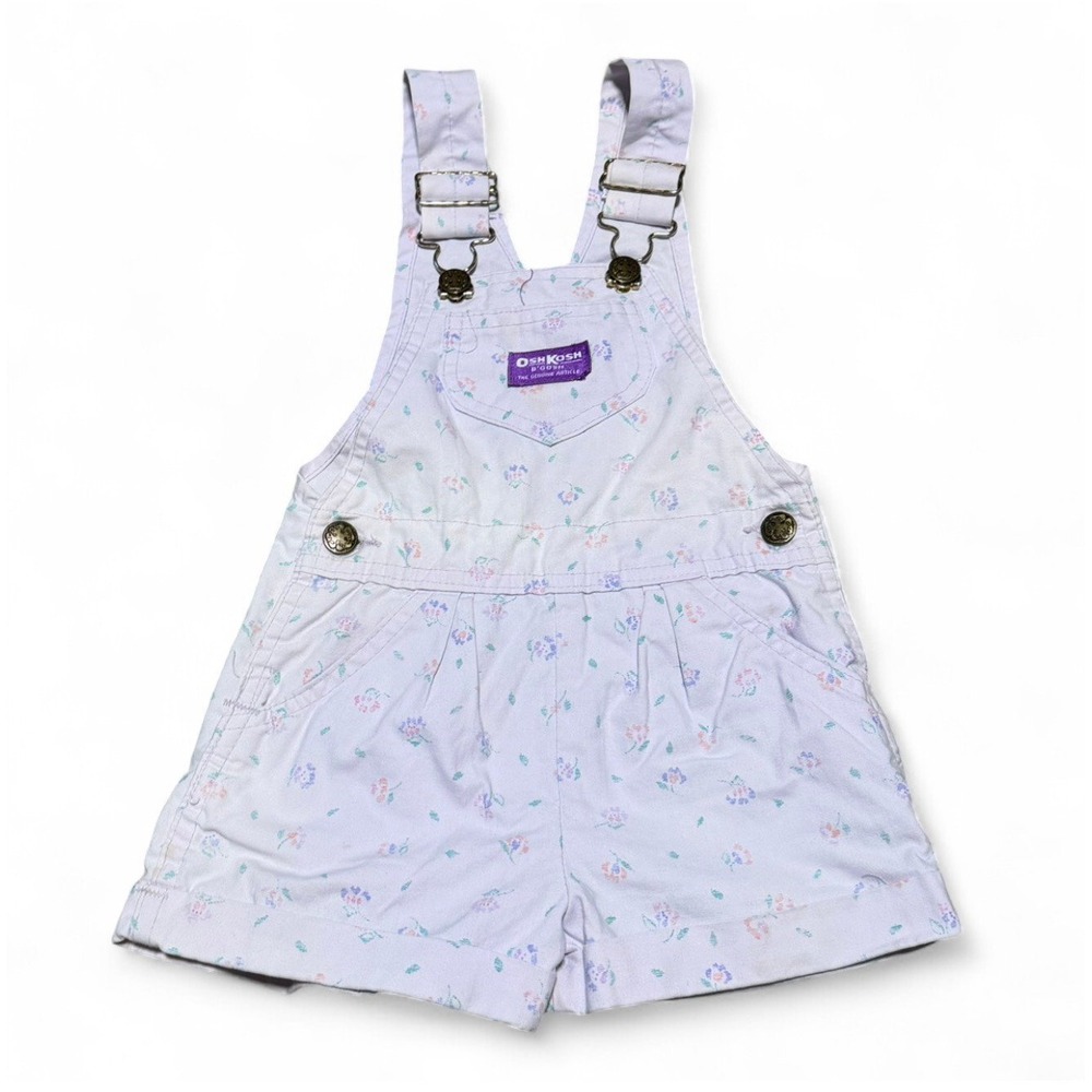 Vintage OshKosh B'Gosh Girls Floral Shortalls Romper Purple 4T USA Made
